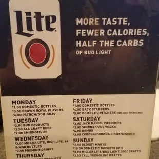 Daily drink specials