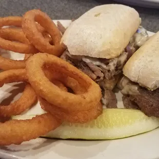 Steak and Cheese Hogie and Onion Rings