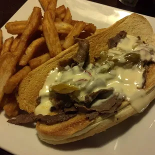 Delicious cheese steak.