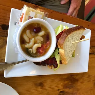 Half a Turkey sandwich and minestrone soup.