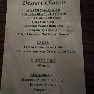 Dessert Menu