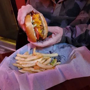 Legends cheeseburger with side of fries