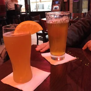 Short &amp; tall Blue Moon (with orange) and a Gumball IPA