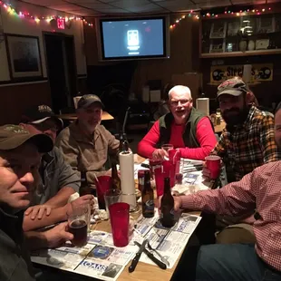 Game planning over beers and burgers.