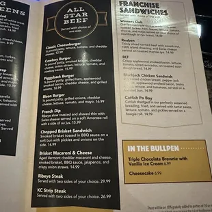 the menu of the restaurant