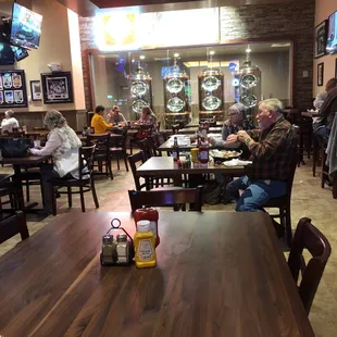 Dining room and brewer tanks in back