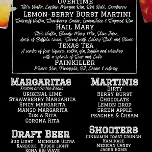 the menu for special drinks