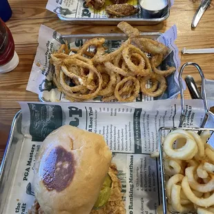 Chicken sandwich and wings