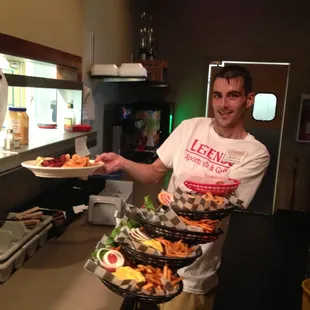 a man serving food
