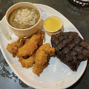 Steak x Chicken Tenders w/ Honey Mustard x Gumbo \\ @sofullsouleater