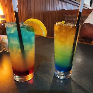 two cocktails on a table