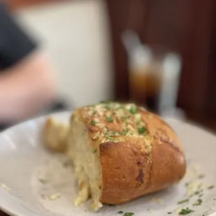 Freshly baked filled with cheese, sourdough bread.