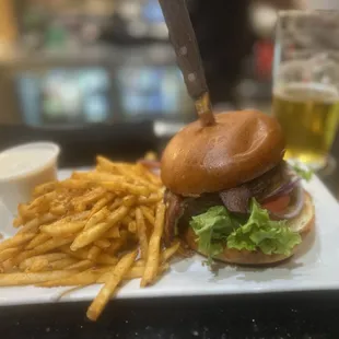 a burger and fries