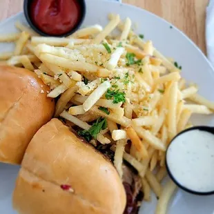 Tri-tip sandwich and garlic fries
