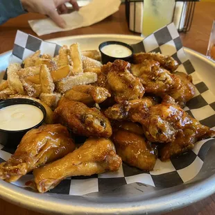 Sweet chili wings and and garlic Parmesan fries