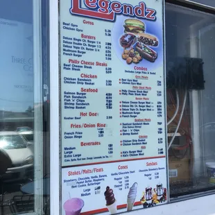 Legendz menu as of 7/27/18.