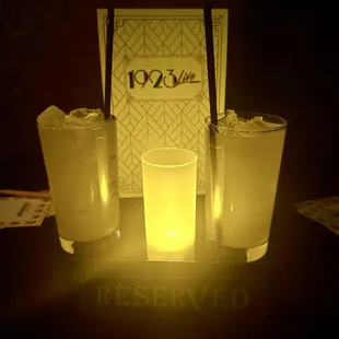 Our reserved table and drinks