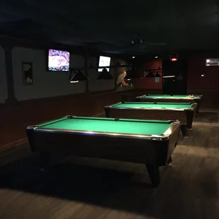a row of pool tables