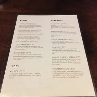 Back of menu.