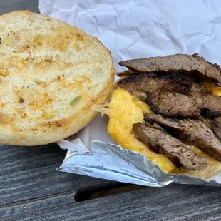 Steak and egg sandwich