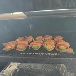 Peppercorn bacon wrapped cream cheese stuff jalapenos.
