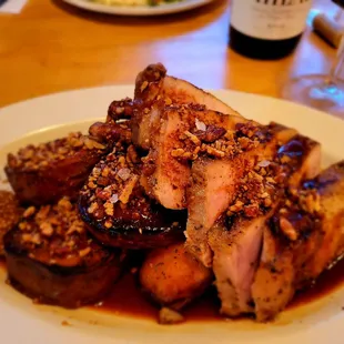 Big ass pork chop with smoked chili demi glace