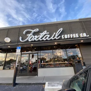 The food is inside the coffee shop, next to each other.
