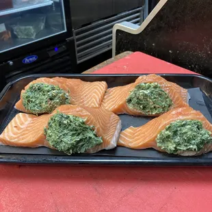 salmon with pesto sauce