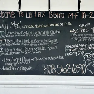 Menu as of April 2024