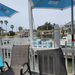 ws two chairs and an umbrella