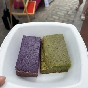 Ube and pandan butter mochi