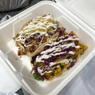 Aloha and Thai chicken tacos