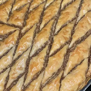 Homemade Baklava. Crispy and sweet baklava pastries, filled with walnuts, pistachio Almonds or cashews. Order a fresh tray of 60 /30 pieces