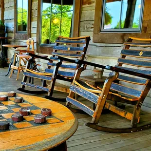 Take some downtime to rock or play checkers at Leiper&apos;s Fork Distillery.