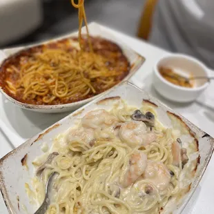 baked spaghetti in white sauce