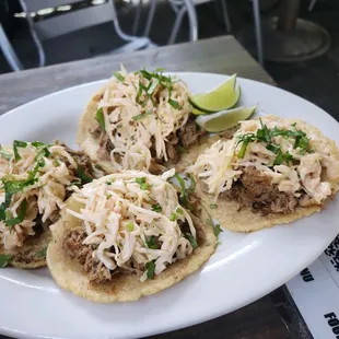 Taco Tuesday!!Carnitas, super- juicy! With spicy slaw HOMEMADE CORN TORTILLAS!!!! EXTREMELY YUMMY and filling, 2 and done!