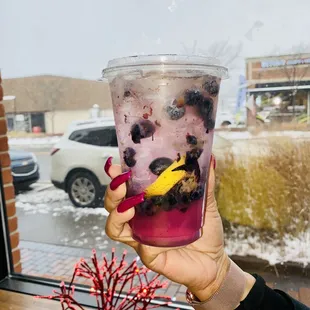 Lavender bubbly fruit water