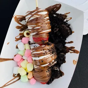 a chocolate dessert with marshmallows
