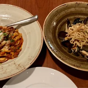 Duck Garganelli and mussels &amp; calamari Tonnarelli Pastas