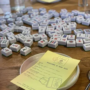 Close up of menu and Mahjong tiles