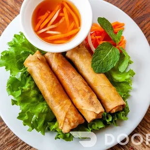 a plate of vegetable spring rolls