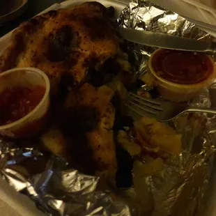 Bursting with pepperoni, pineapple, and olives.