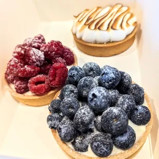 Raspberry blueberry and lemon tarts