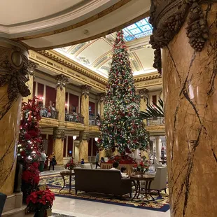 a christmas tree in the lobby