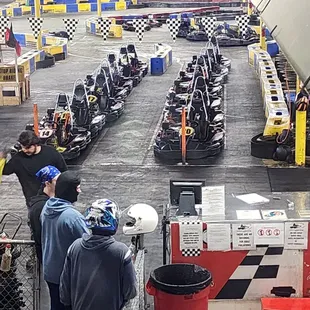 Some of the karts and patrons waiting for the next race
