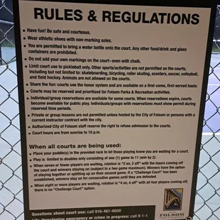 Pickleball Court rules