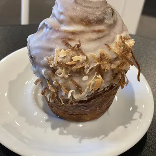 an ice cream cone on a plate