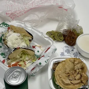 Trompo &amp; beef fajita gordita &amp; chicken &amp; beef gordita a la carte tacos w/side of shredded cheese