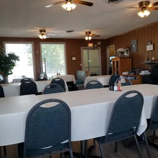 tables and chairs in a restaurant