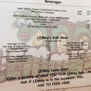 Beverages and Kids Menu